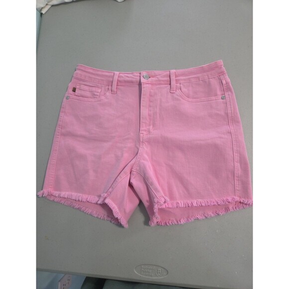 Judy Blue Pants - Judy Blue Mid Rise Garment Dyed pink Frayed Hem Shorts